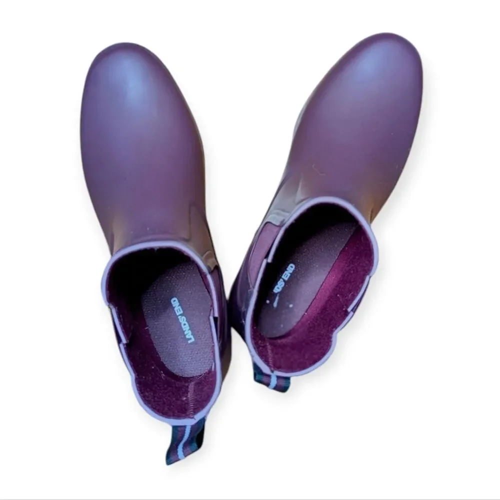 Lands End Royal Burgundy Pull On Heeled Chelsea Rain Booties 10 41.5